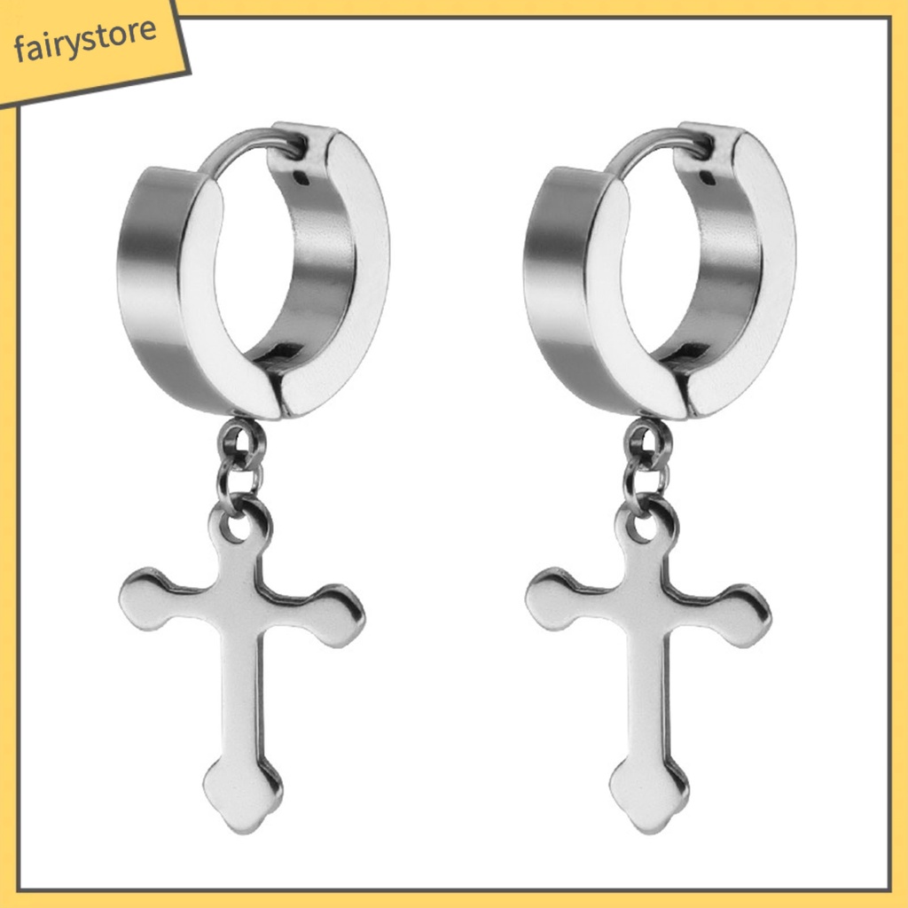 1 Đôi Bông Tai Hình Thánh Giá Bằng Thép Titan Dành Cho Nam Và Nữ