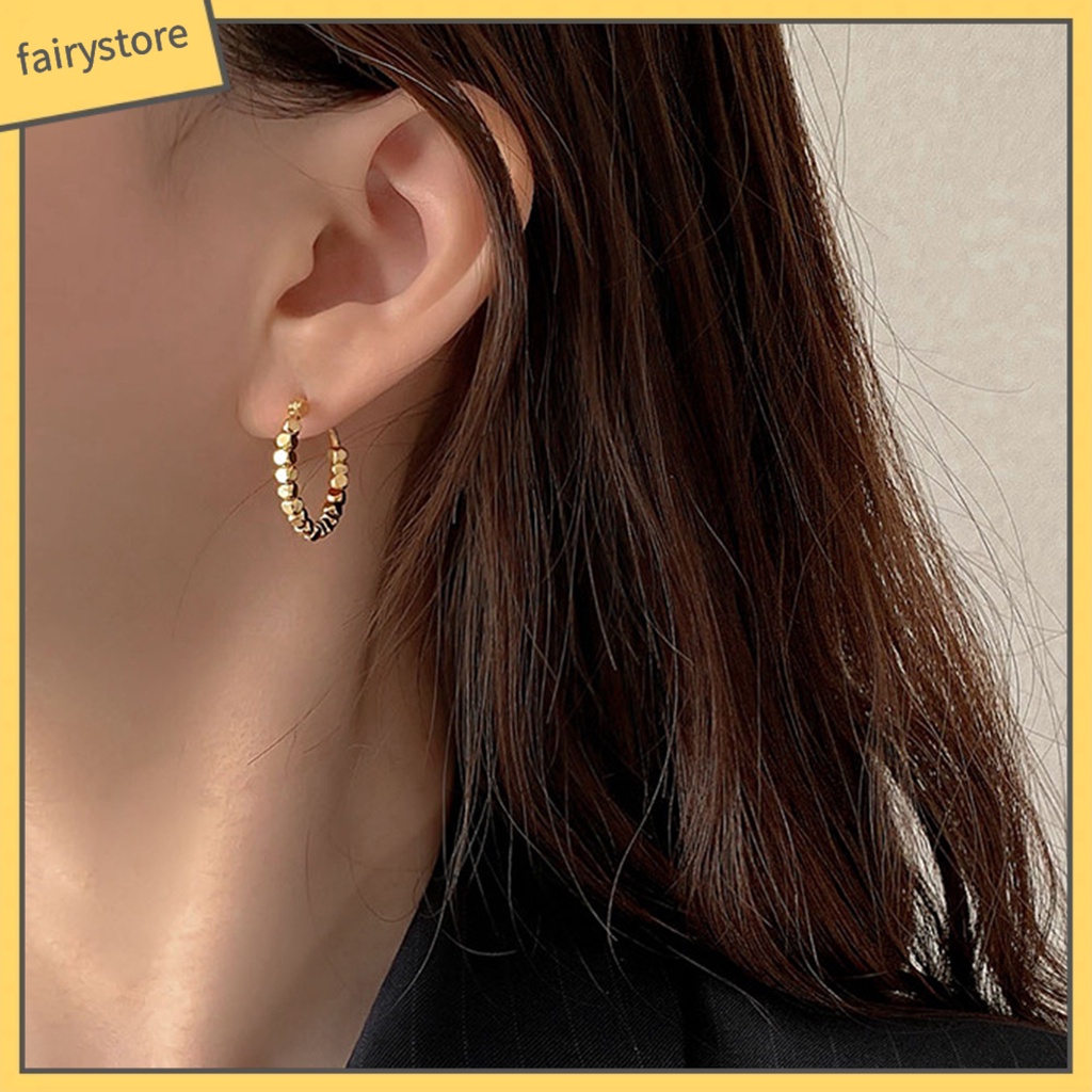 1 Đôi Bông Tai Hình Tròn / Vuông Bằng Kim Loại Thời Trang Công Sở Cho Nữ