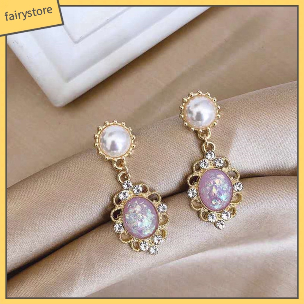 1 Đôi Bông Tai Đính Đá Zircon Ngọc Trai Nhân Tạo Hình Giọt Nước Phong Cách Hoàng Gia Dành Cho Nữ