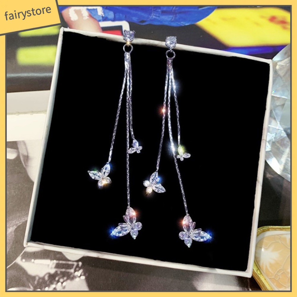 Bông Tai Dài Hình Bướm Đính Pha Lê Thời Trang Dành Cho Nữ