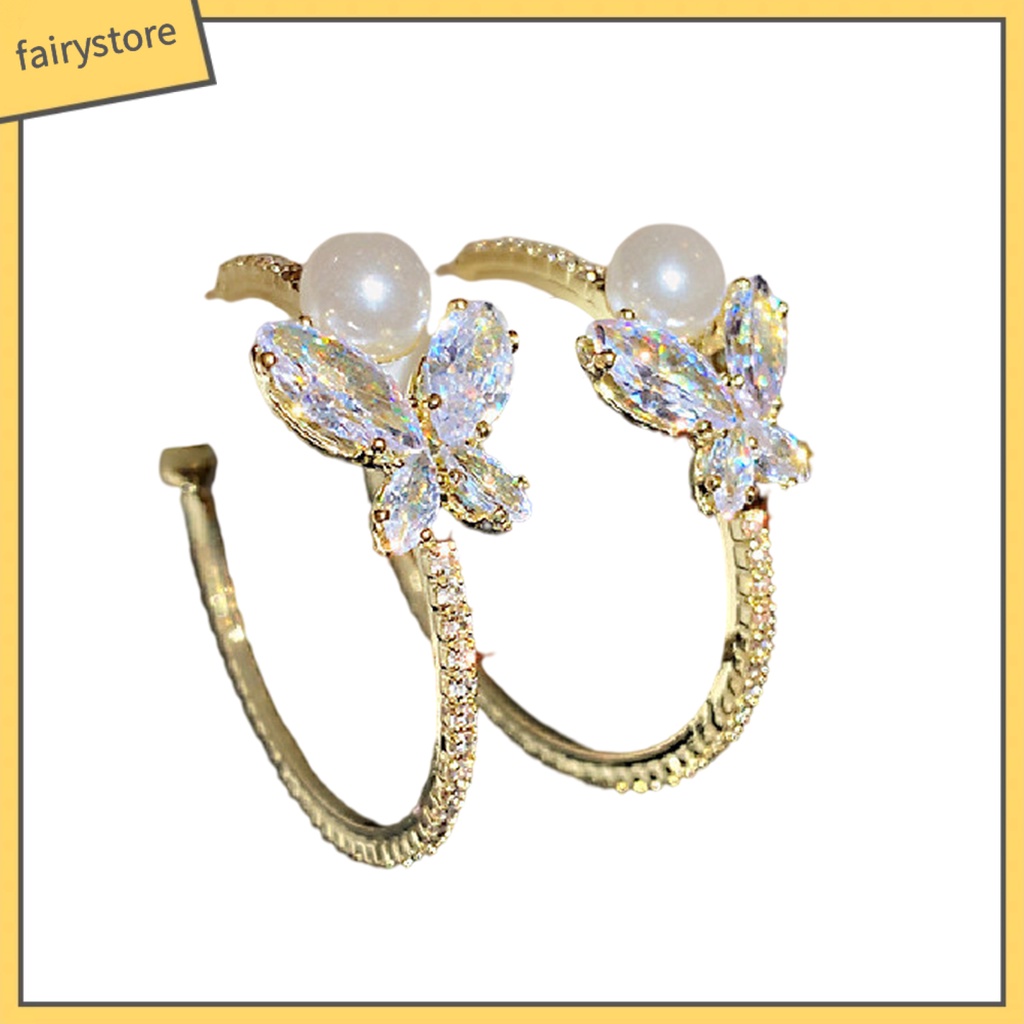 1 Đôi Bông Tai Hình Chữ C Đính Ngọc Trai Giả Thời Trang Dành Cho Nữ