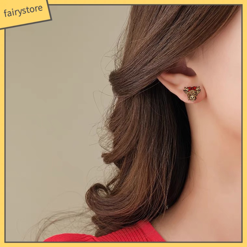 [FRO] 1 Đôi Bông Tai Đinh Tán Bằng Gỗ Bề Mặt Mịn Trang Trí Vật Nuôi Thủ Công Vintage Tinh Tế Chống Phai Màu