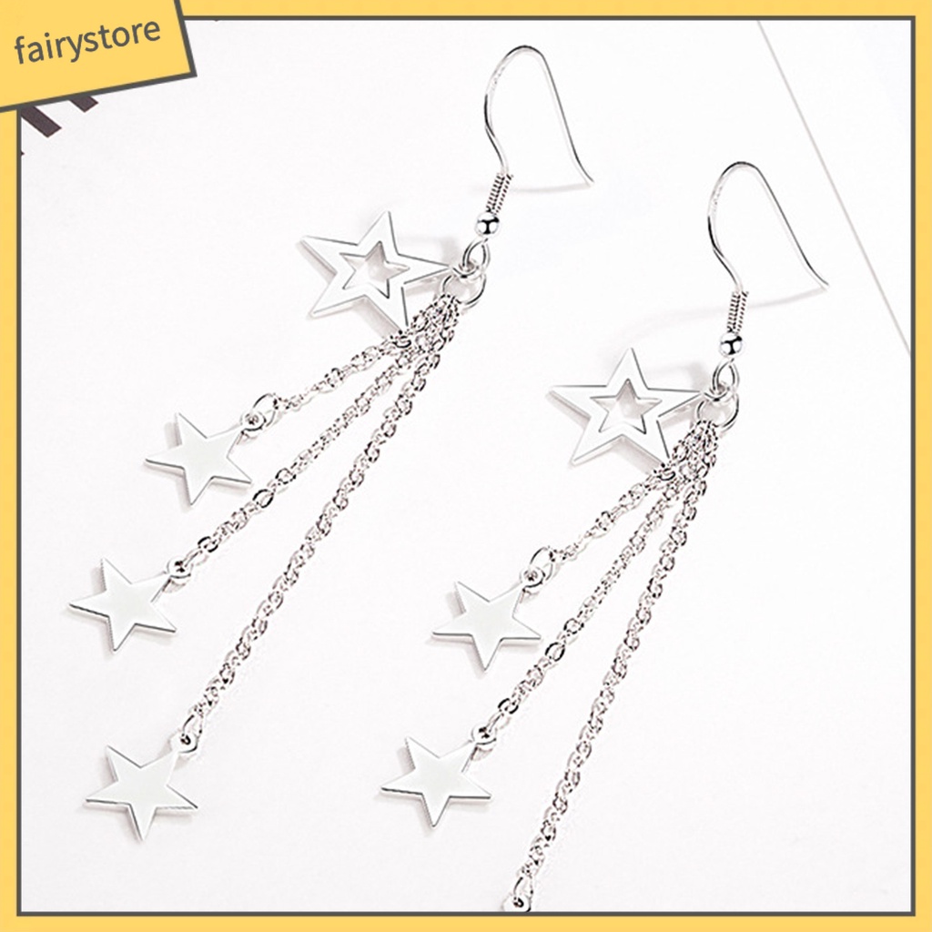 Bông Tai Dạng Móc Tua Rua Hình Ngôi Sao Lấp Lánh Thời Trang Cho Nữ