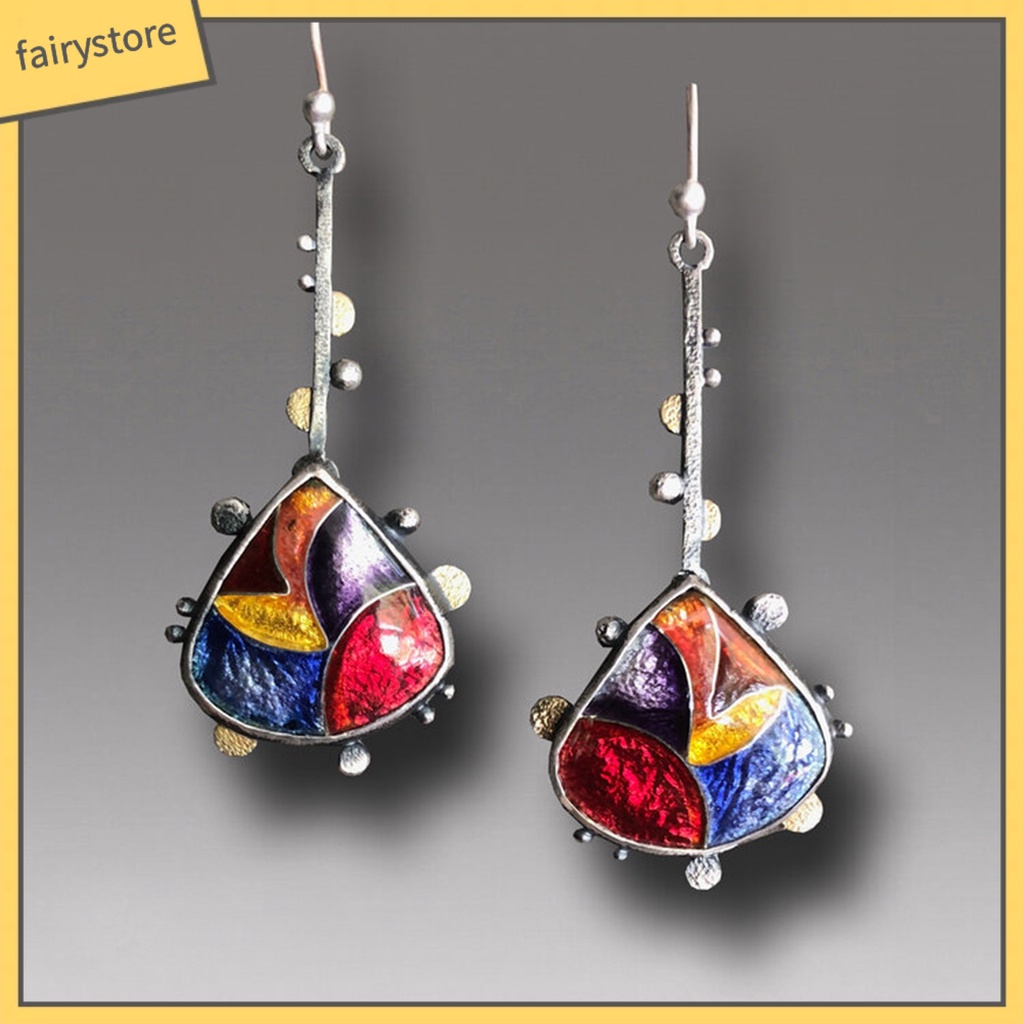 Bông Tai Dáng Dài Hình Giọt Nước Phối Khối Màu Thời Trang Cho Nữ