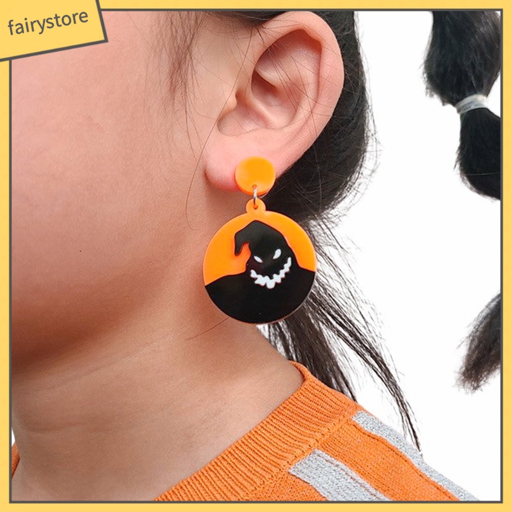 1 Đôi Bông Tai Hình Tròn Bằng Acrylic Họa Tiết Ma Halloween