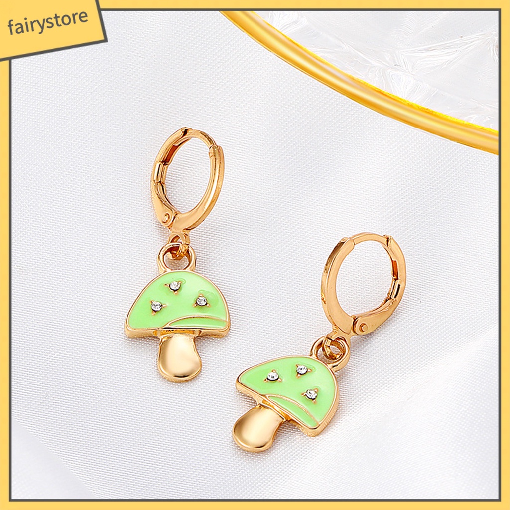 1 Đôi Bông Tai Hợp Kim Hình Nấm Đính Đá Màu Sắc Tươi Sáng