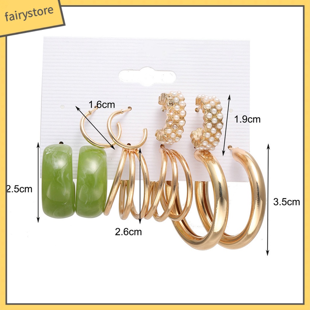 Set 5 Đôi Bông Tai Tròn Bằng Kim Loại Đính Ngọc Trai Nhân Tạo Phong Cách Bohemian