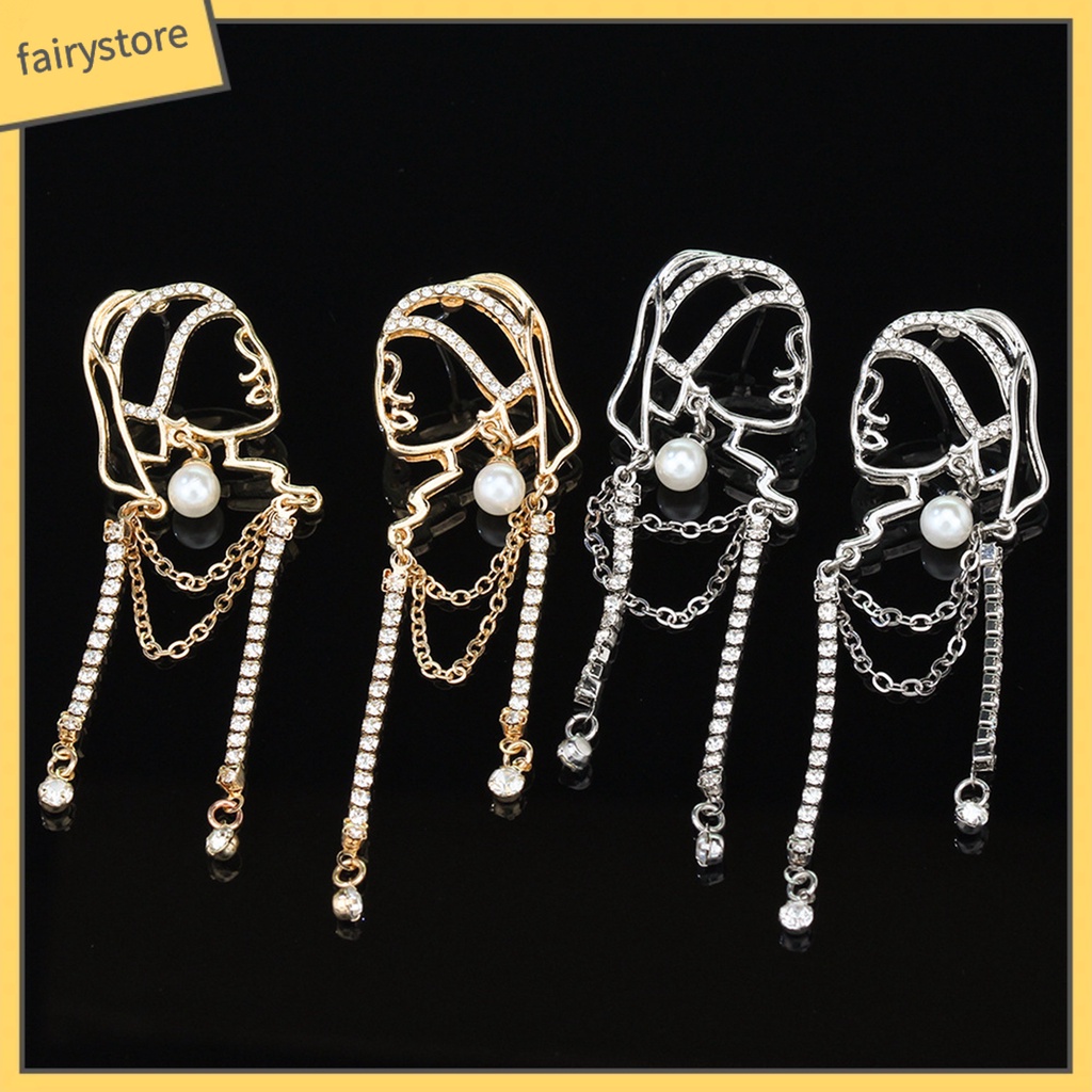 1 Đôi Bông Tai Nữ Đính Ngọc Trai Giả Hình Chân Dung Tua Rua Phong Cách Trừu Tượng