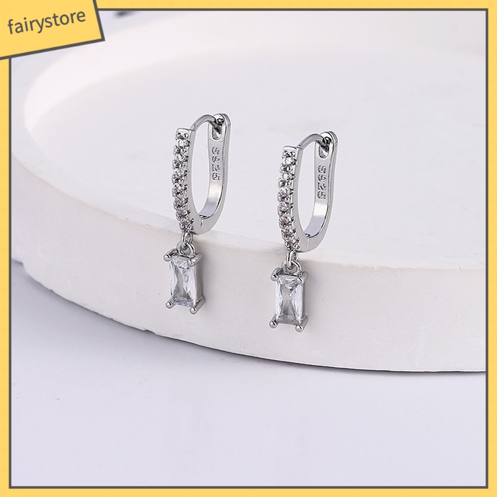 1 Bông Tai Chữ U Đính Đá Zircon Thời Trang Dành Cho Nữ