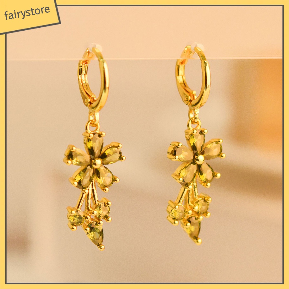 Bông Tai Hình Hoa Đính Đá Zircon Sang Trọng Cho Nữ