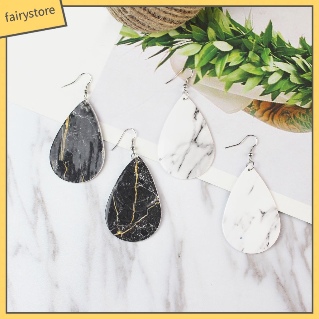 [FRO] 1 Đôi Bông Tai Bắt Mắt Hình Giọt Nước Đá Cẩm Thạch Trọng Lượng Nhẹ Dễ Phối Đồ Dùng Hàng Ngày