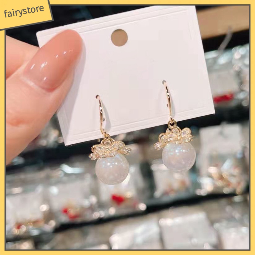 1 Đôi Bông Tai Hợp Kim Dáng Dài Đính Đá Ngọc Trai Giả Trang Nhã Dành Cho Nữ