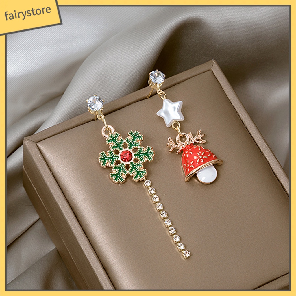 1 Cặp Bông Tai Tua Rua Hình Hoa Tuyết Đính Đá Trang Trí Giáng Sinh