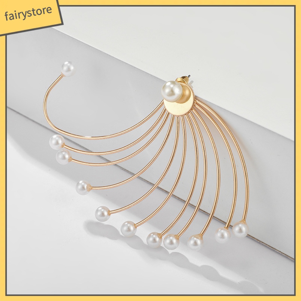 Bông Tai Hình Quạt Đính Ngọc Trai Giả [FRO] Thời Trang Dự Tiệc Cho Nữ