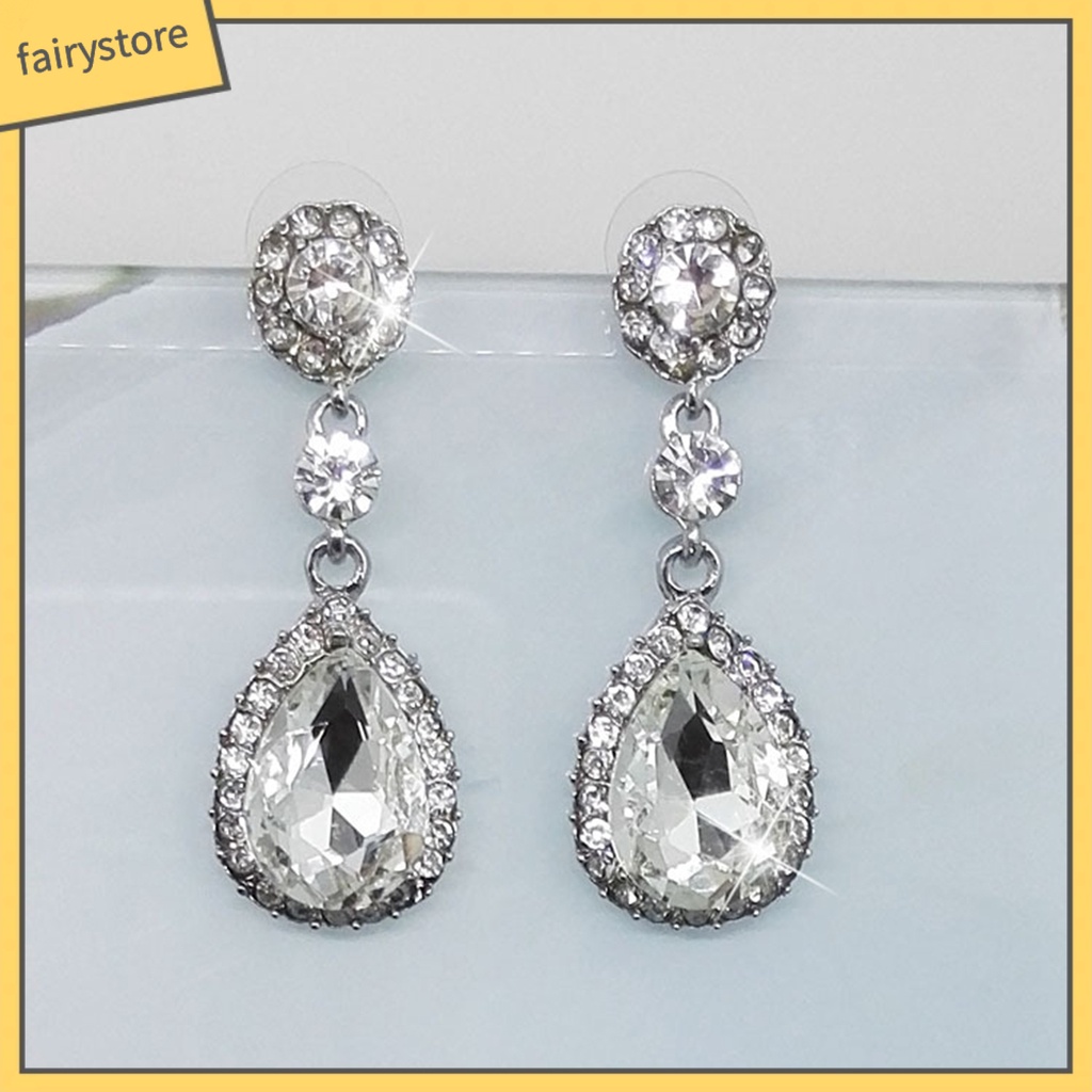 Bông Tai Giọt Nước Đính Đá Sang Trọng Cho Nữ