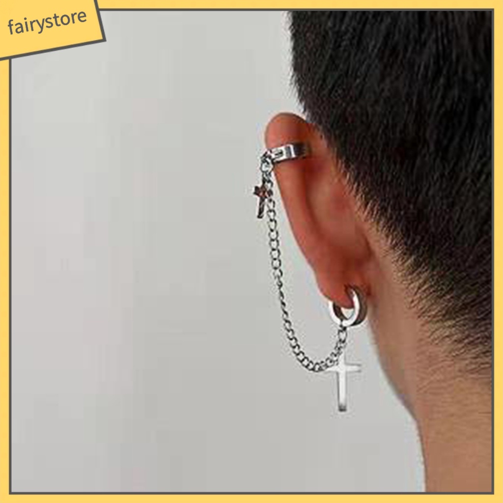 1 Khuyên Tai Dạng Mắc Xích Bằng Kim Loại Hình Thánh Giá Phong Cách Punk Hiphop Sáng Tạo Dành Cho Nam