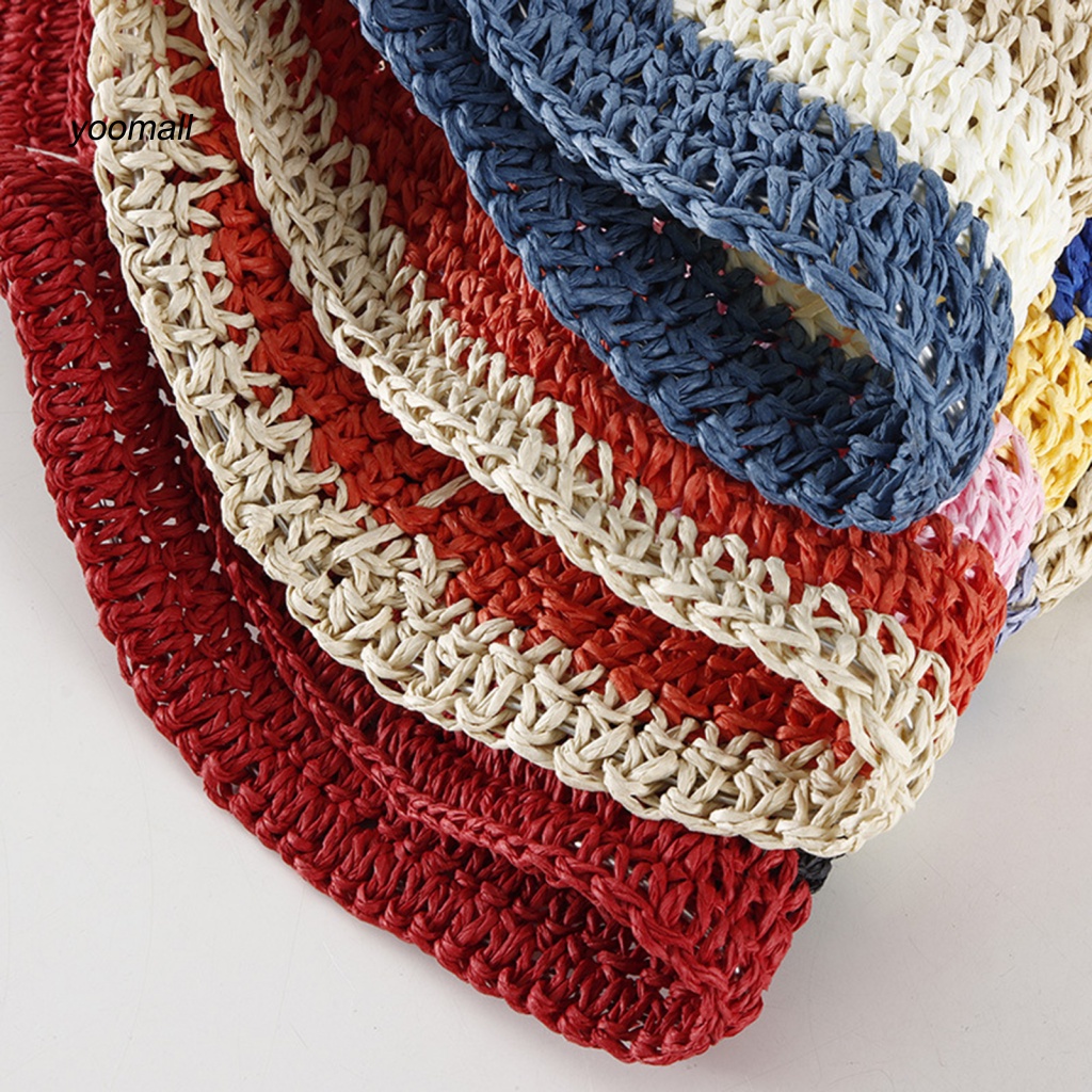 Mũ Đan Rơm Chống Nắng Nhiều Màu Sắc Họa Tiết Kẻ Sọc Cho Nữ