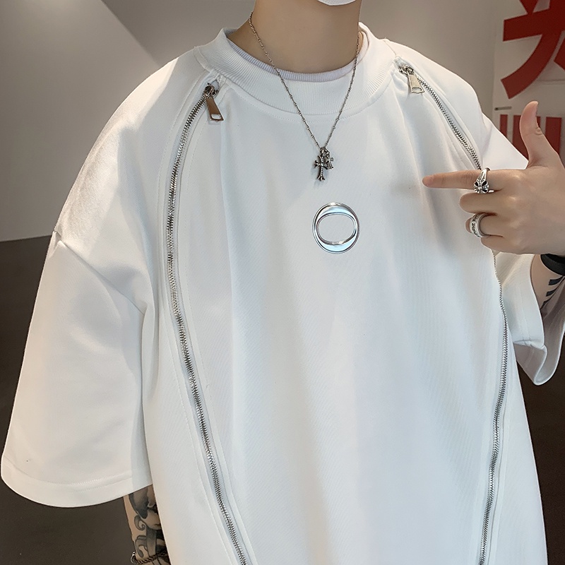 Áo Thun Tay Ngắn Phối Khóa Kéo Đôi Phong Cách Thời Trang Unisex