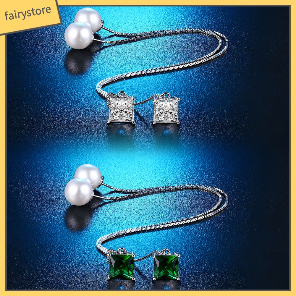 [FRO] Bông Tai Dây Xích Dài Mảnh Mạ Bạc Cho Nữ