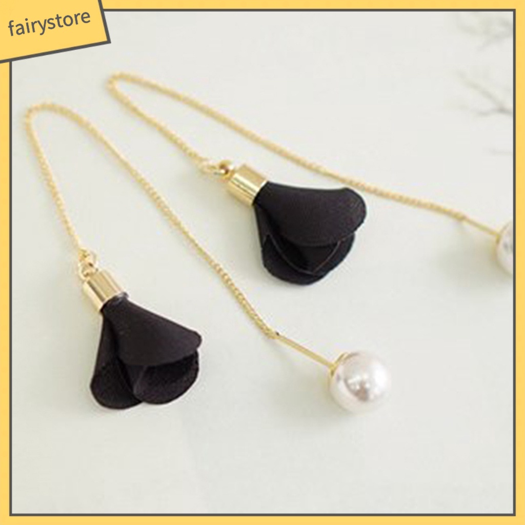 1 Đôi Bông Tai Dài Đính Hoa Và Ngọc Trai Giả Thanh Lịch Dành Cho Nữ