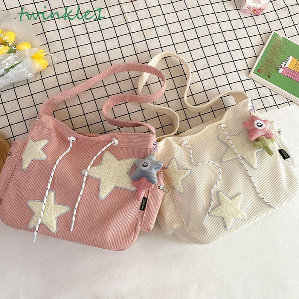 Túi Đựng Mỹ Phẩm Dây Rút Bằng Nhung Sức Chứa Lớn Họa Tiết Ngôi Sao Lấp Lánh Có Thể Điều Chỉnh Phong Cách Đường Phố Ins