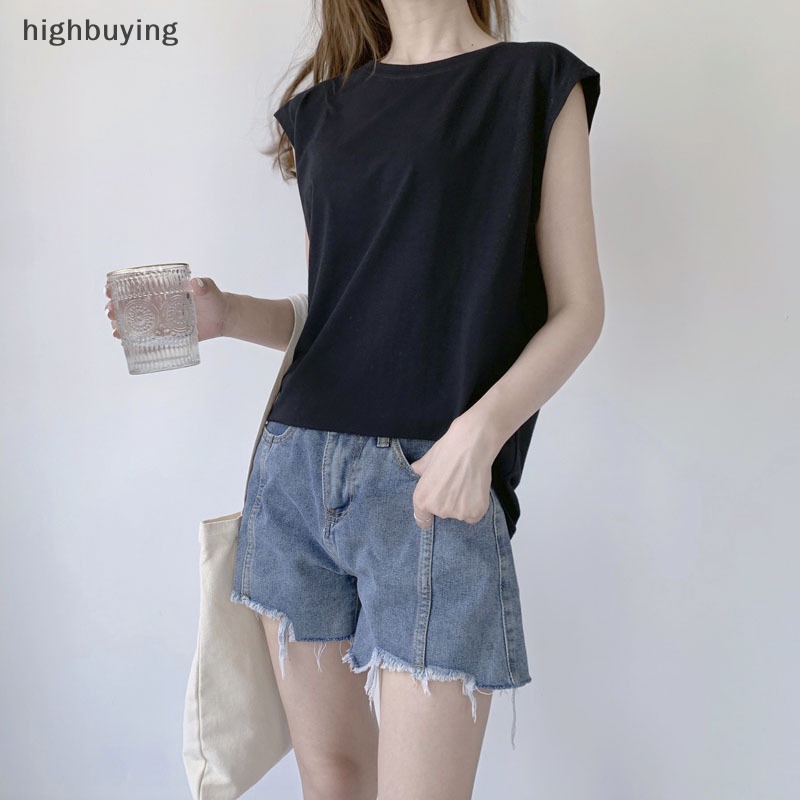 Áo Thun Sát Nách Cổ Tròn Dáng Rộng Màu Trơn Thời Trang Cho Nữ