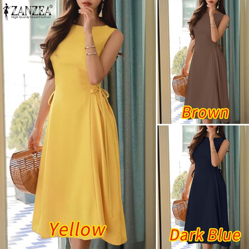 Đầm Dài Không Tay Cổ Tròn Lưng Cao Thời Trang Cho Nữ ZANZEA