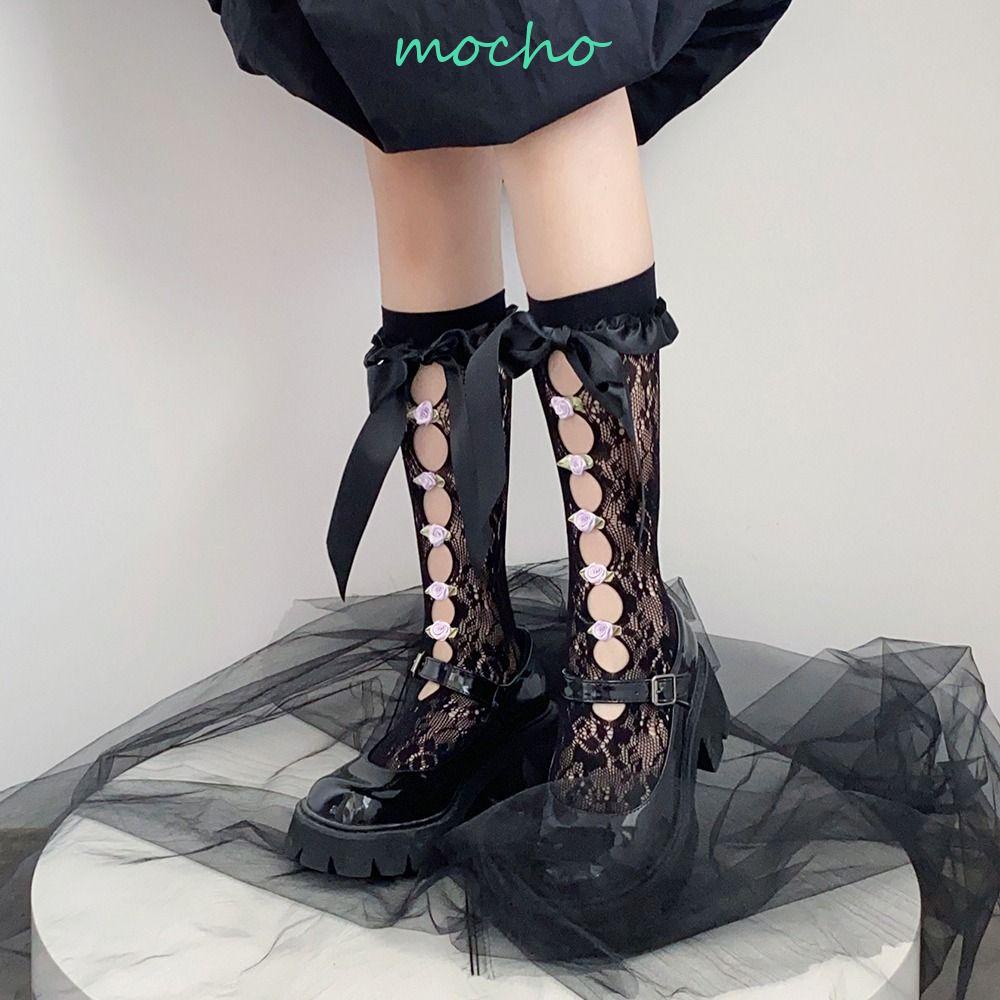 Mocho Vớ Ống Lửng Phối Lưới Rỗng Họa Tiết Hoa Hồng Rỗng Phong Cách Lolita Nhật Bản Đáng Yêu Mùa Hè Dành Cho Bạn Nữ Y2k