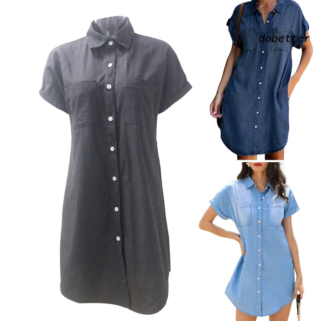 Đầm Sơ Mi Denim Tay Ngắn Màu Sắc Thời Trang Dành Cho Nữ