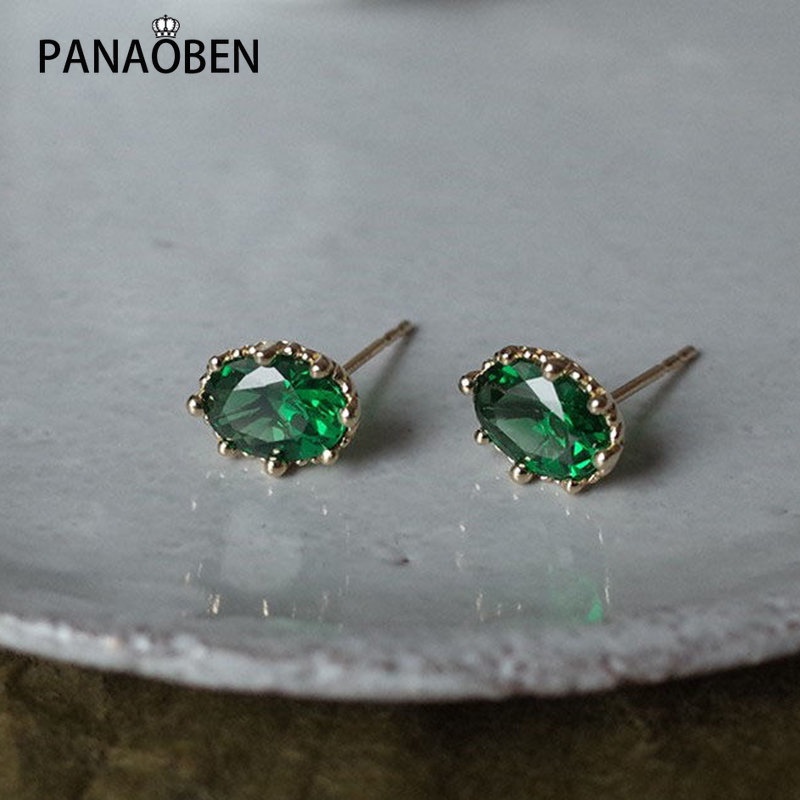 ♥ Khuyên Tai Đính Đá Ngọc Bích Hình Oval Sang Trọng Cho Nữ