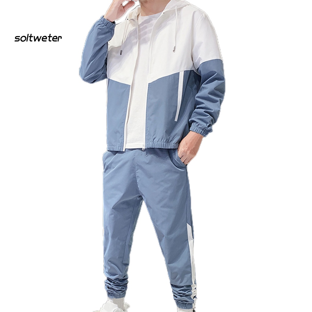 Set Đồ Thể Thao Gồm Áo Cardigan Có Nón Và Quần Dây Rút Màu Tương Phản Trang Phục Hàng Ngày