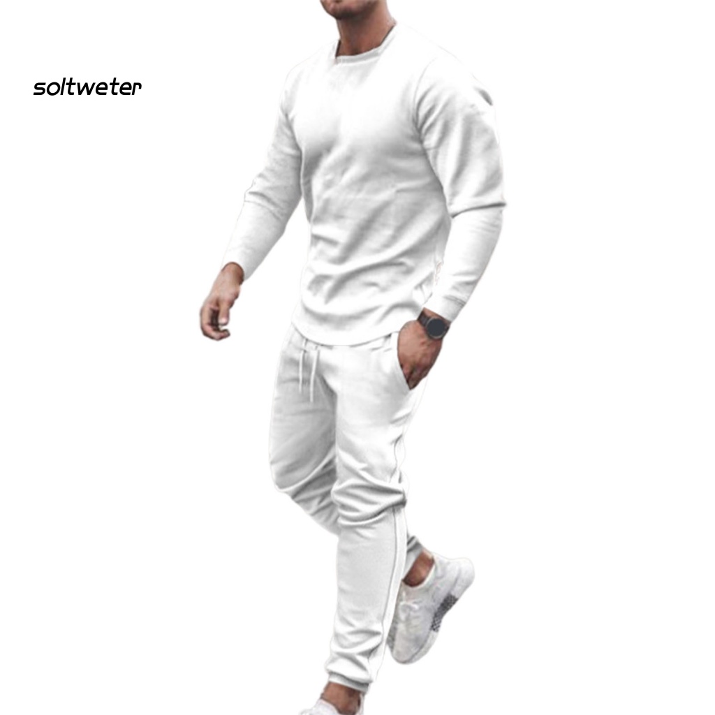 Bộ Trang Phục 2 Mảnh Gồm Áo Cổ Tròn Màu Trơn Và Quần Thoáng Khí Có Gân Thích Hợp Mặc Hàng Ngày Cho Nam