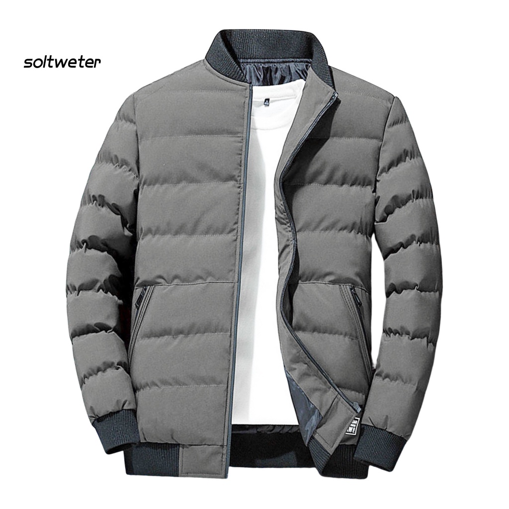 Áo Khoác Bóng Chày Cotton Tay Dài Cổ Đứng Màu Trơn Chống Lạnh Thời Trang Đường Phố Mùa Đông Cho Nam