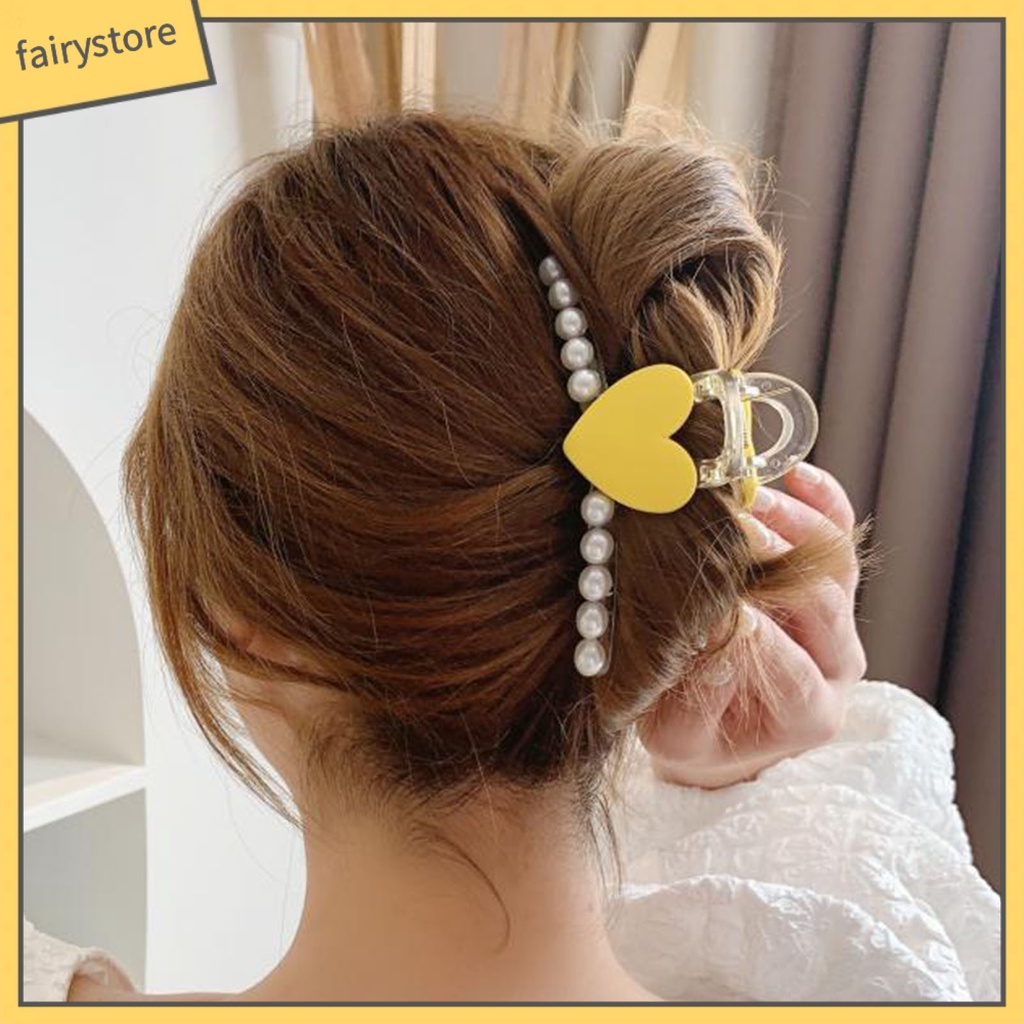 Kẹp Tóc Hình Trái Tim Đính Ngọc Trai Giả Bằng Nhựa Chống Trượt