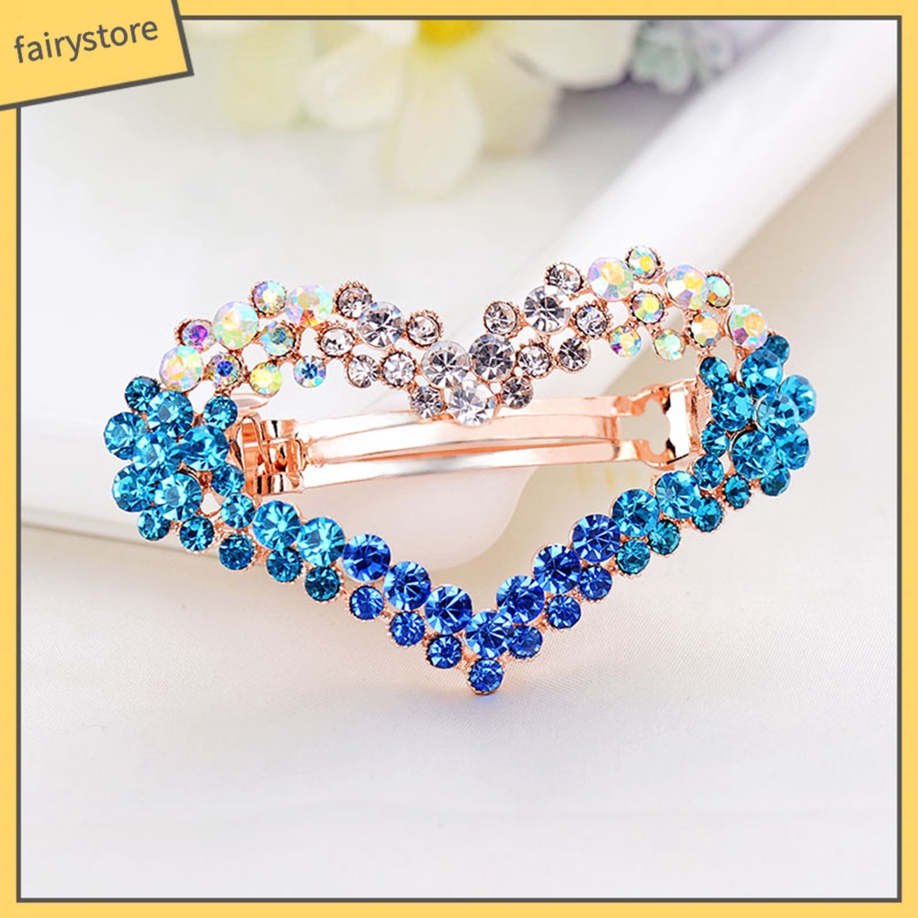 Kẹp Tóc Hình Trái Tim Đính Đá Bằng Hợp Kim Màu Sắc Gradient