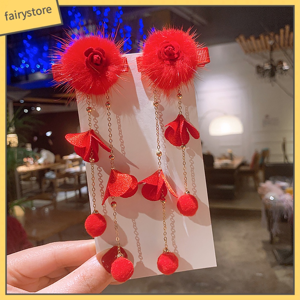 Kẹp Tóc Đính Bóng Lông Tua Rua Phong Cách Vintage Cho Nữ