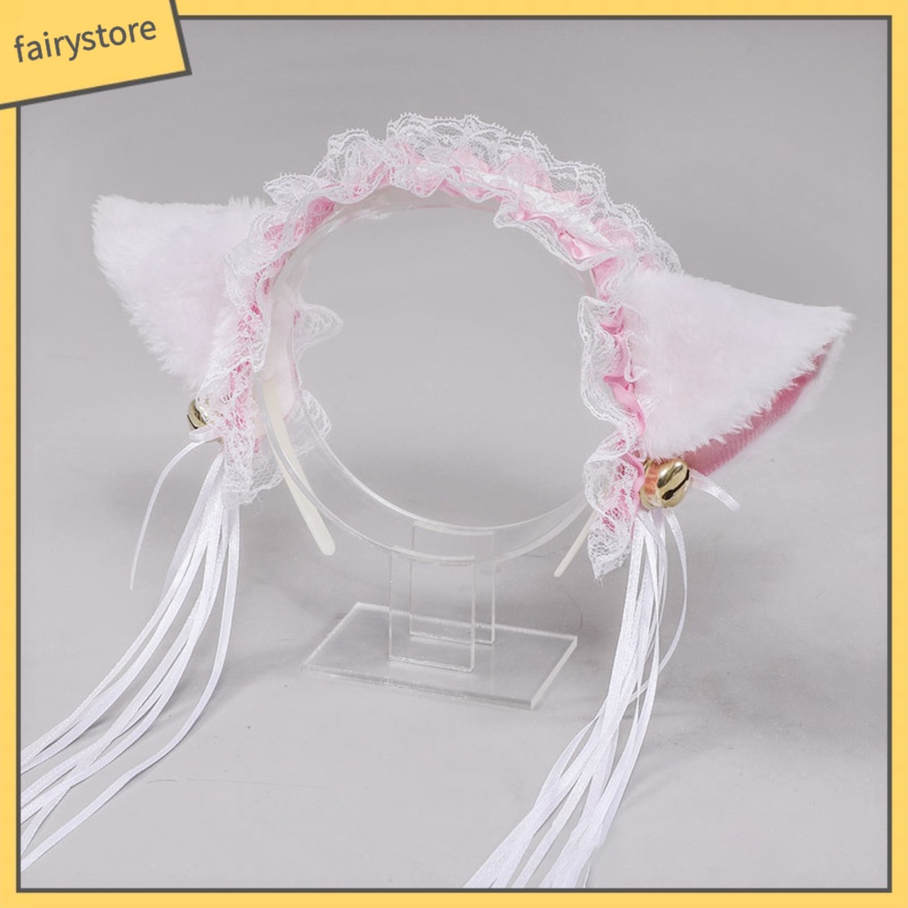 Băng Đô Tai Mèo Phối Ren Tua Rua Phong Cách Gothic Lolita Cho Nữ