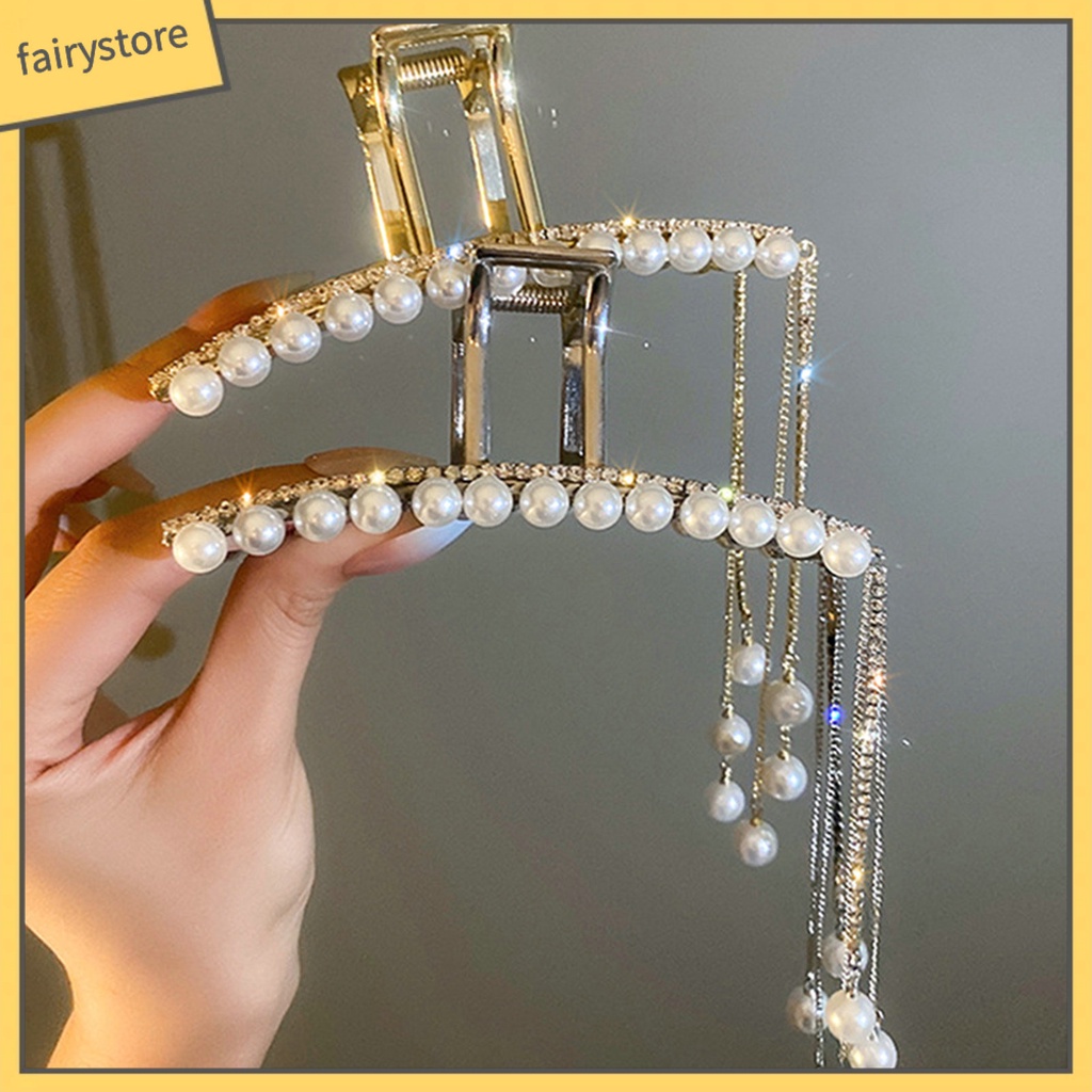 [FRO] Kẹp Tóc Móng Vuốt Thiết Kế Ngọc Trai Giả Lấp Lánh Không Trượt Có Hiệu Ứng Visual Effect Với Tua Rua Trang Trí Tất Cả Phù Hợp Với Phụ Nữ