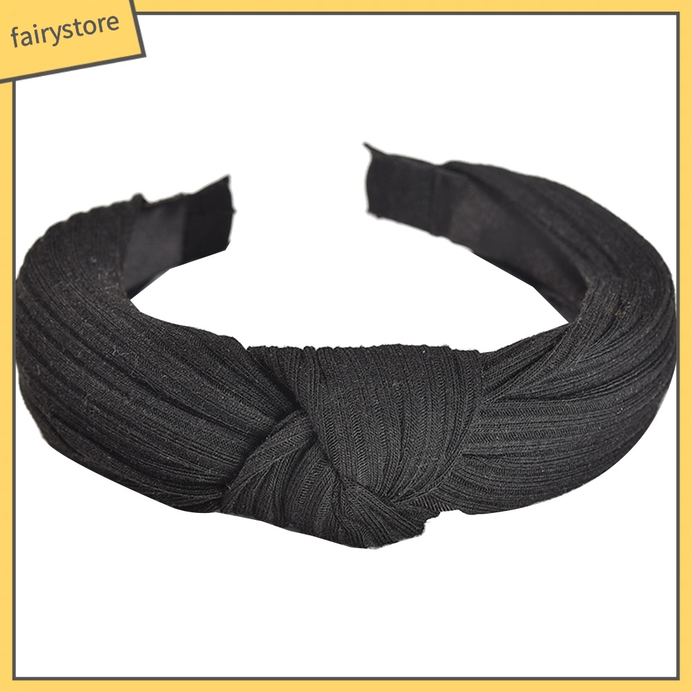 Băng Đô Cài Tóc Bản Rộng Thắt Nơ Màu Trơn Chống Trượt Cho Nữ