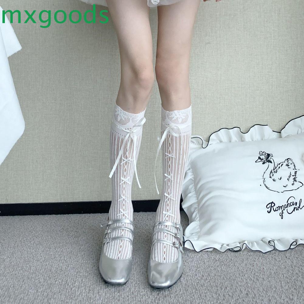 Mxgoods Vớ Lửng Phối Dây Ruy Băng Kẻ Sọc Màu Trơn Thấm Hút Mồ Hôi Khử Mùi Hôi Phong Cách Harajuku Hàn Quốc Dễ Thương