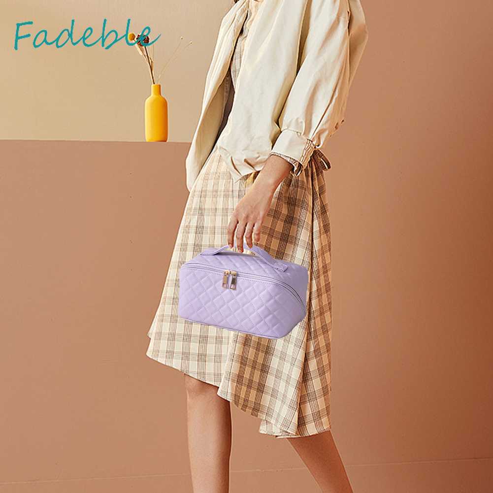 Túi Đựng Mỹ Phẩm Bằng Da PU Sức Chứa Lớn Họa Tiết Kẻ Sọc Thời Trang Mùa Hè Cho