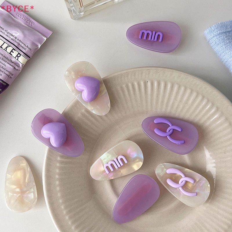 Kẹp Tóc Màu Tím In Họa Tiết Trái Tim / Gấu Hoạt Hình Dễ Thương Thời Trang Cho Nữ Mới