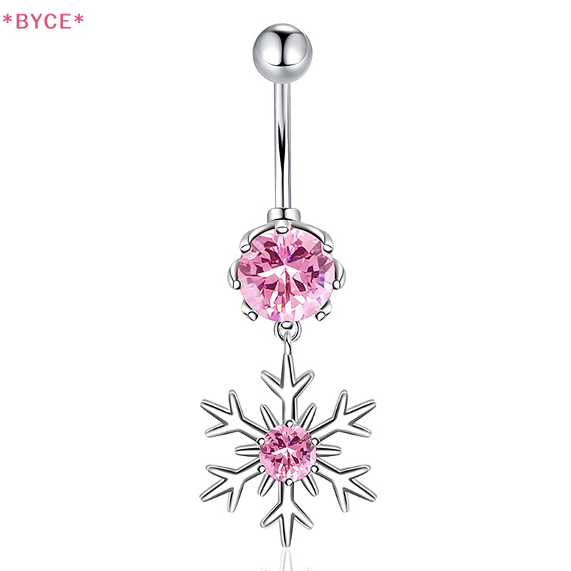 Khuyên Rốn Bằng Thép Không Gỉ Đính Đá Zircon Hình Bông Tuyết Màu Hồng Và Trắng Sáng Tạo Quyến Rũ Cho Nữ Mới