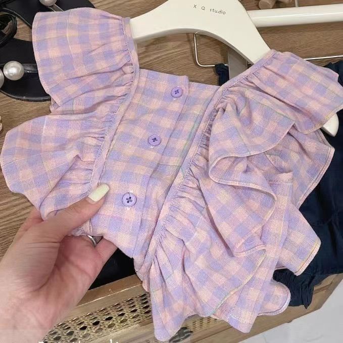 Bộ Áo Ngắn Tay Phối Bèo + Chân Váy Ngắn Phong Cách Nhật Hàn Thời Trang Mùa Hè Mới 2023 Cho Bé Gái