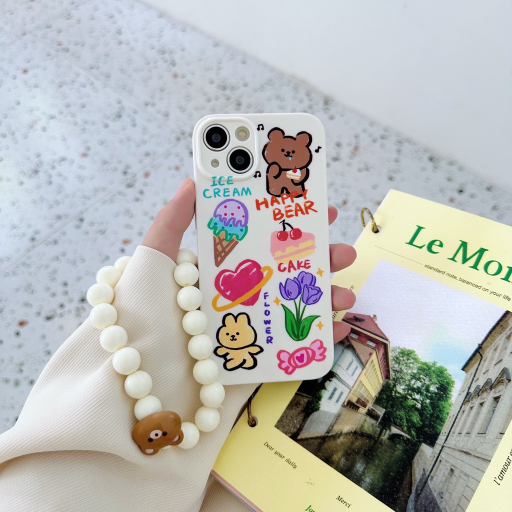 Ốp Điện Thoại TPU Silicon Chống Sốc In Hình Gấu Hoạt Hình Kèm Dây Đeo Cho iPhone 13 12 11 Pro Max 14 Plus