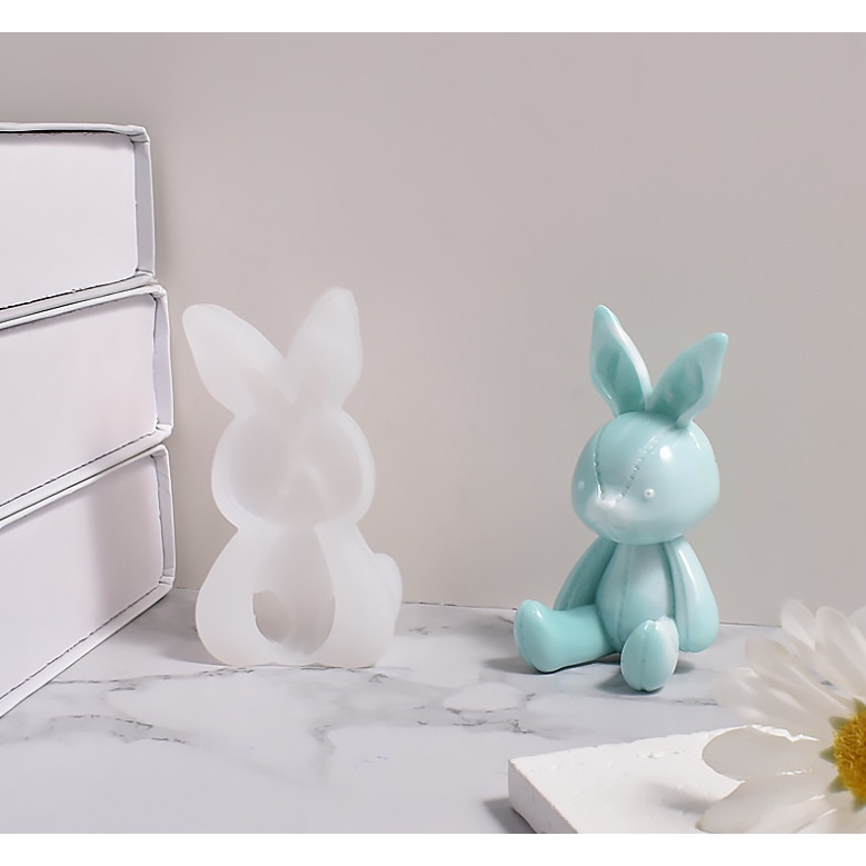 Khuôn Silicon hình thỏ đúc bằng keo Epoxy, Thạch cao cho hình Thỏ nằm kèm móc khóa