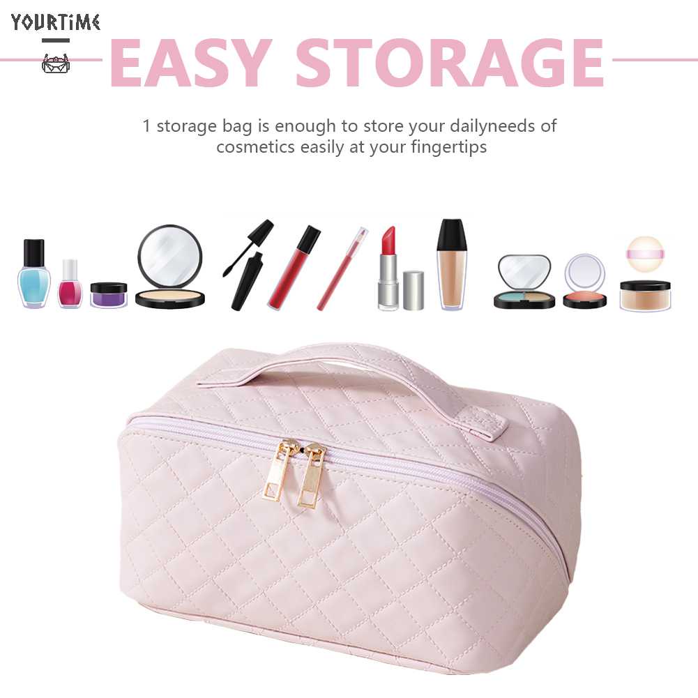 Túi Đựng Mỹ Phẩm Bằng Da PU Sức Chứa Lớn Họa Tiết Kẻ Sọc Thời Trang Mùa Hè Cho