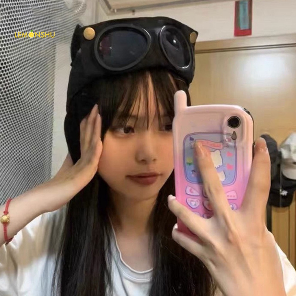 Mũ Phi Công Kèm Kính Râm Trong Suốt Trang Trí Tai Mèo Có Thể Giặt Lại Hóa Trang Cho Nữ