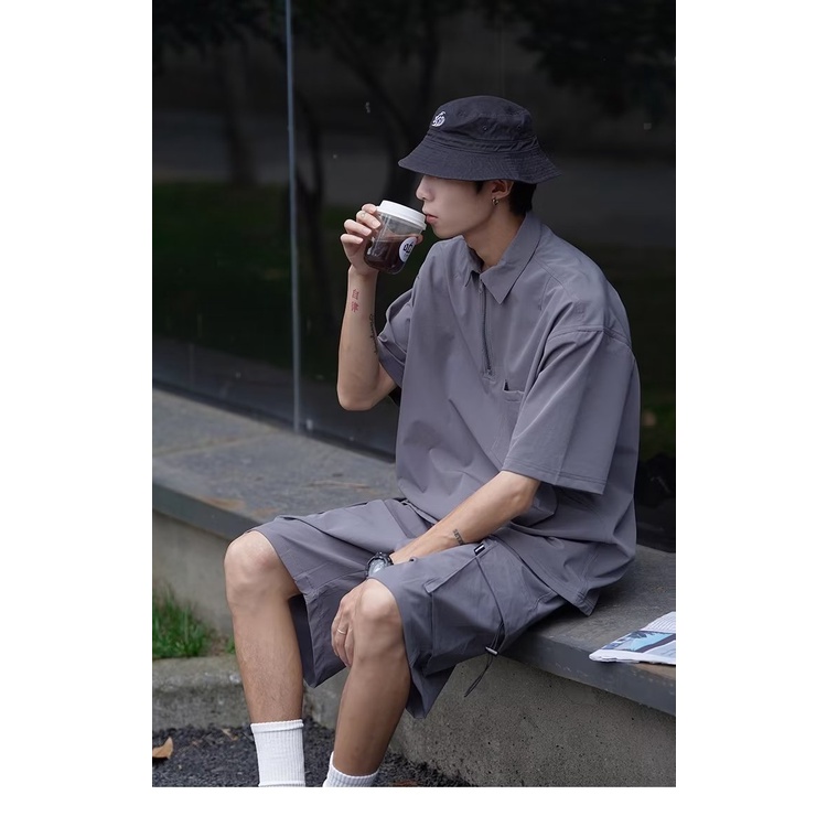 Áo Thun polo Ngắn Tay Có Khóa Kéo Phong Cách vintage Mỹ Thời Trang Mùa Hè Dành Cho Nam