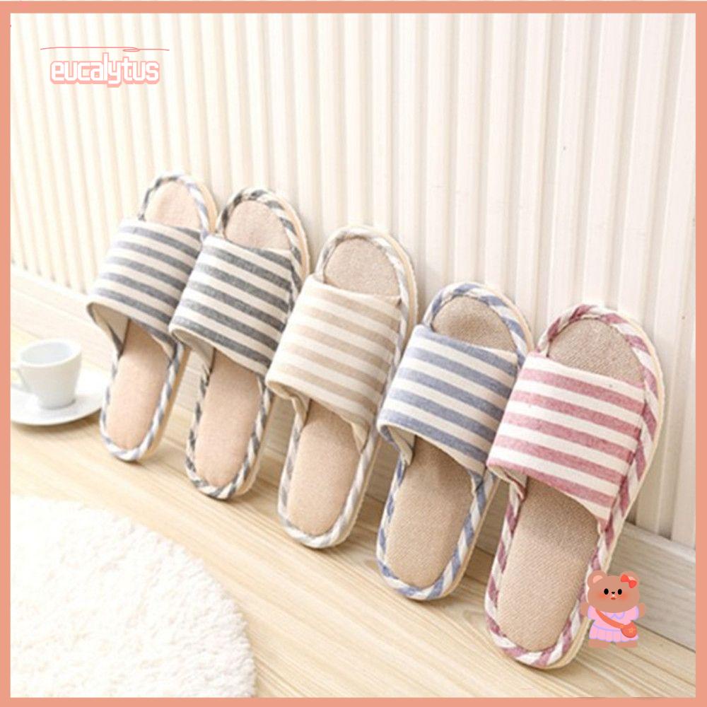 Eutus Dép Cotton Đi Trong Nhà Đế Mềm Họa Tiết Kẻ Sọc Đơn Giản